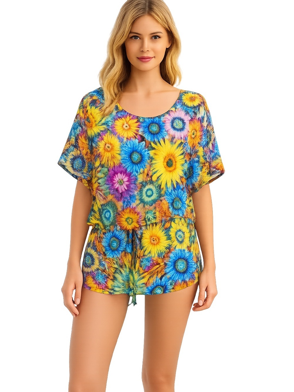 Luli Fama Cabana Mini Dress Swimsuit Coverup size Small flower power print